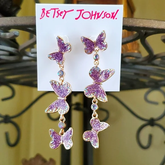 Choker Purple Butterfly Earrings Betsey Johnson Jewelry Betsey